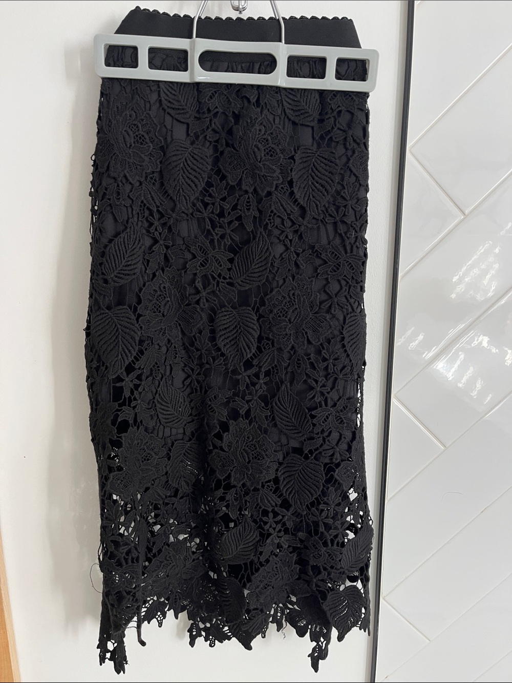 Black Floral Crochet Midi Skirt